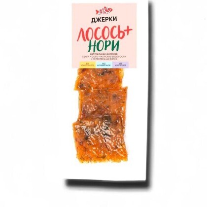 Джерки из лосося копчено-вяленые с зеленью замороженые 40 гр