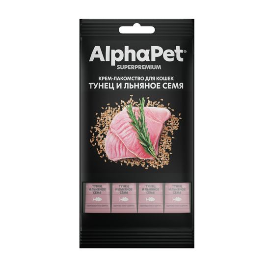 AlphaPet Superpremium крем-лакомство для кошек, тунец и льняное семя, 48 г