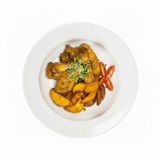 Горчично-медовые крылышки с картофелем по деревенски