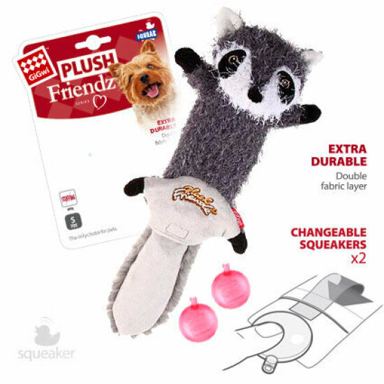 GiGwi Plush Friendz игрушка для собак «Шкурка енота» со сменными пищалками, 40 см