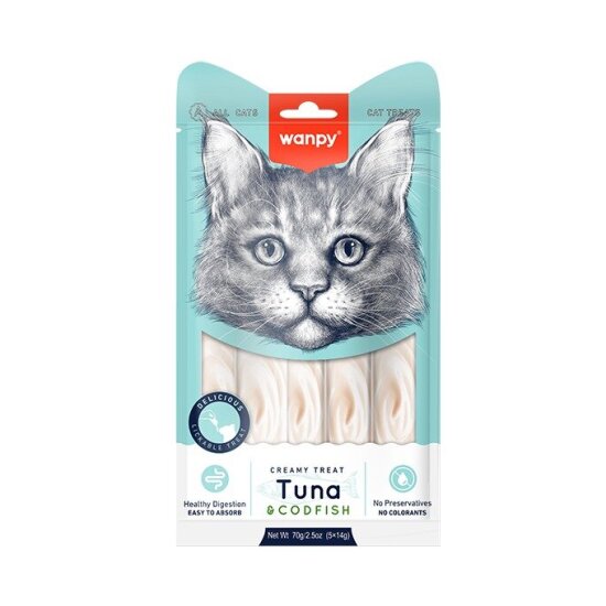 Wanpy Cat лакомство для кошек «Нежное пюре» из тунца и трески, 70 г за 1 шт
