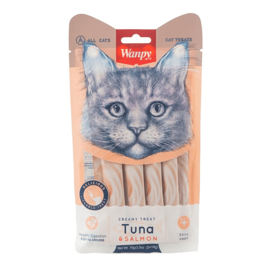 Wanpy Cat лакомство для кошек «Нежное пюре» из тунца и лосося, 70 г за 1 шт