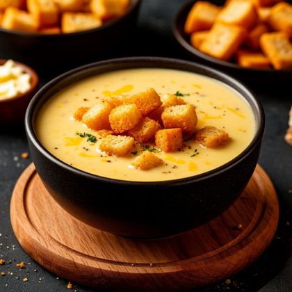 Сырный суп с пшеничными гренками