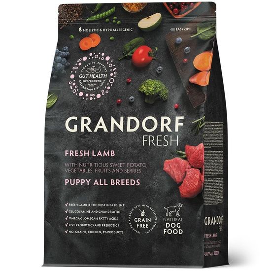 GRANDORF Fresh Puppy Lamb & Sweet Potato сухой корм для щенков всех пород с 3 недель, беременных и кормящих собак, ягнёнок с бататом, 1 кг (2741)