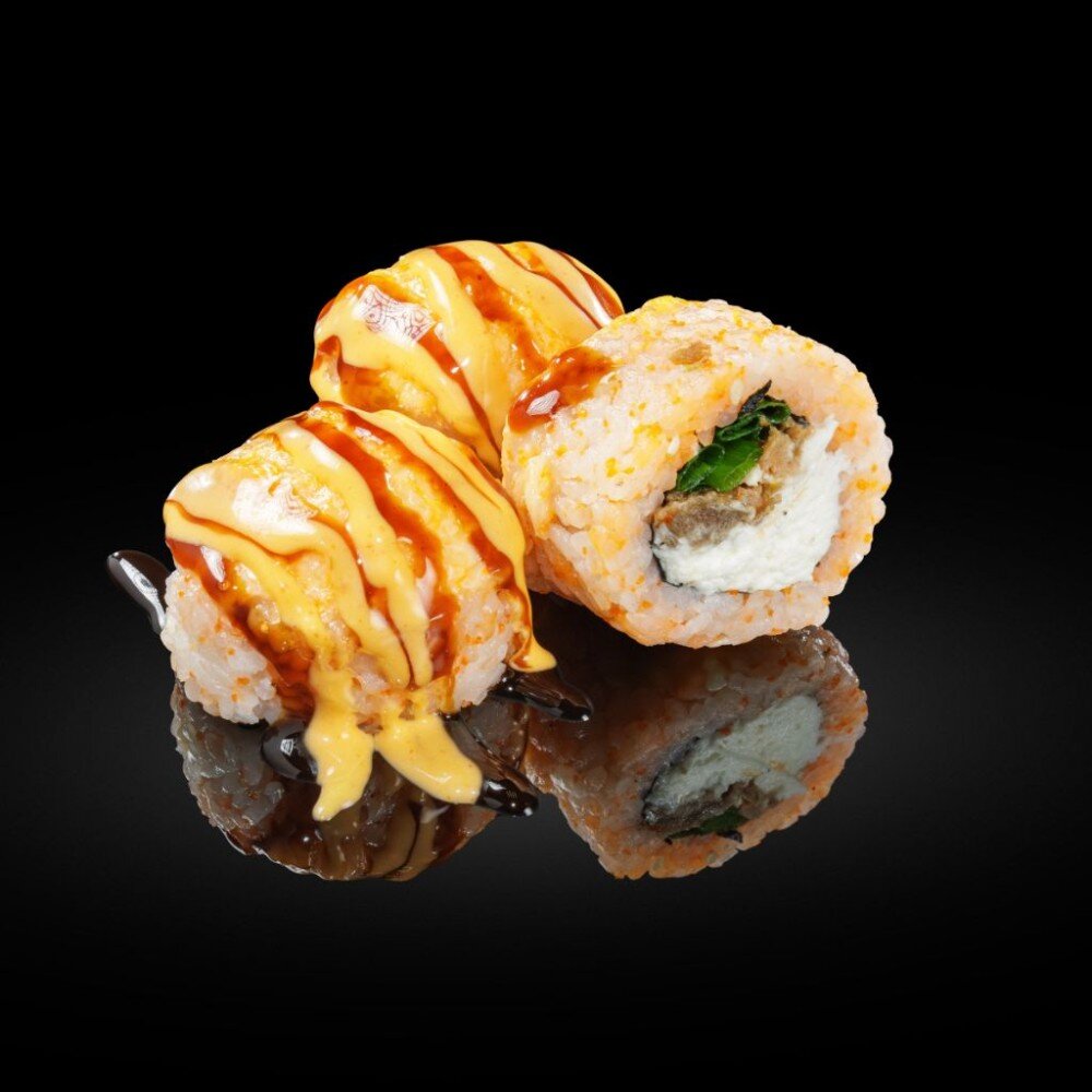 Запечённый с жареным лососем