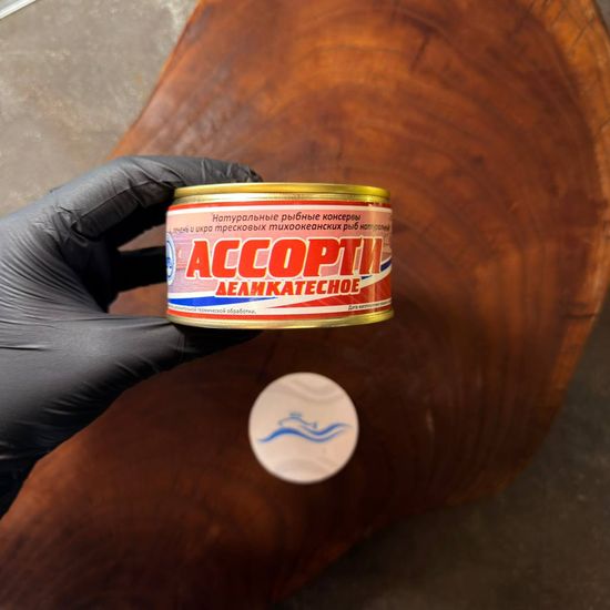 Ассорти деликатесное (печень и икра минтая) ж/б 185гр.