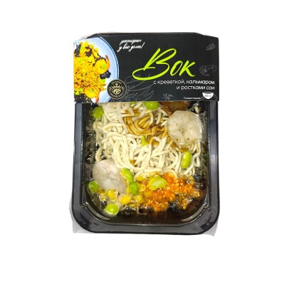 Вок с креветкой, кальмарами, ростками сои 230 гр