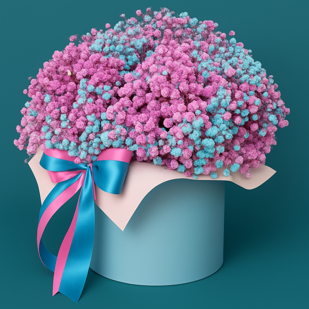 Коробка с цветной гипсофилой