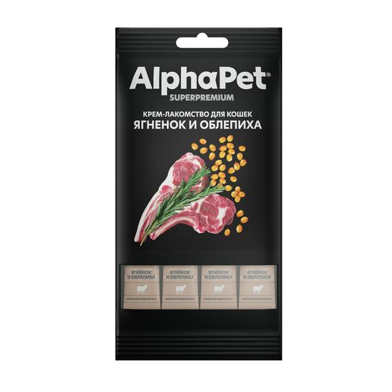 AlphaPet Superpremium крем-лакомство для кошек, ягнёнок и облепиха, 48 г