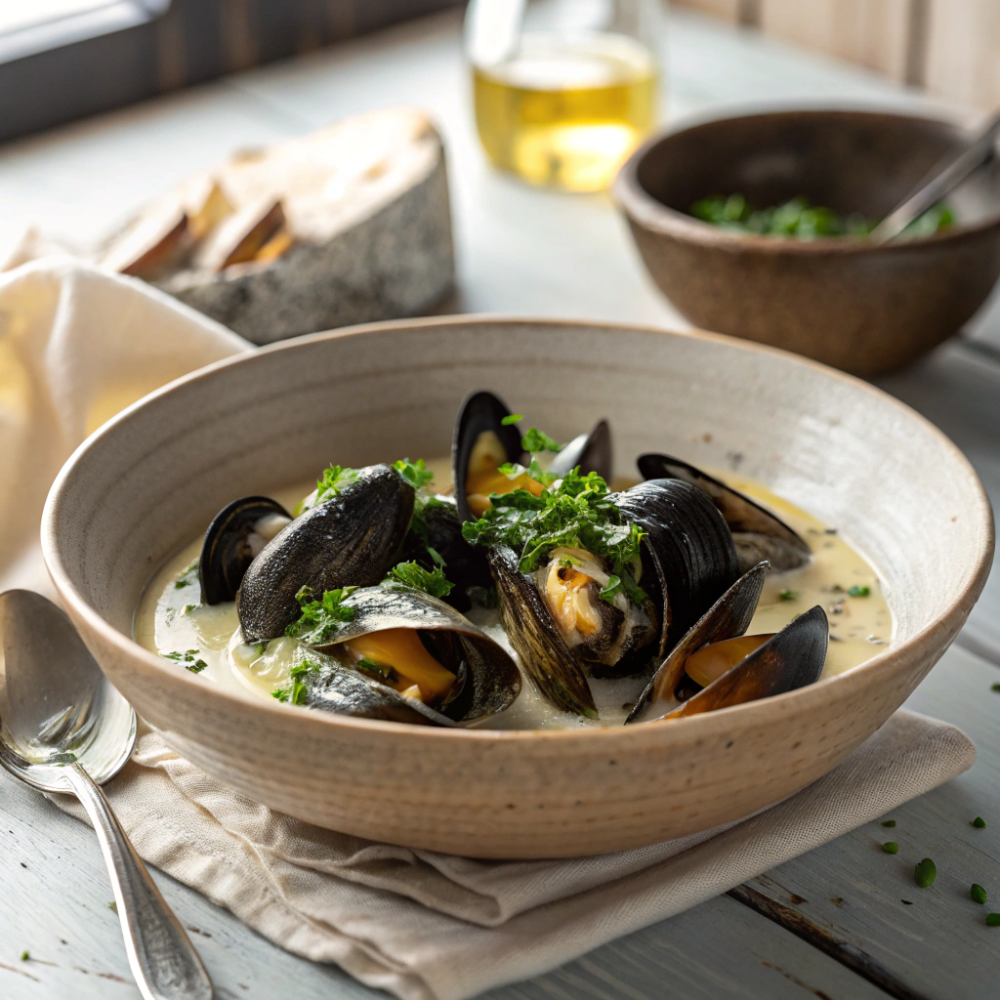 Мидии в сливочном соусе