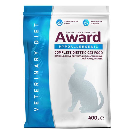 AWARD Veterinary Diet Hypoallergenic диетический сухой корм для взрослых кошек при аллергии или пищевой непереносимости, 400 г