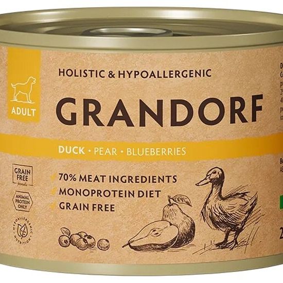 GRANDORF консервы для собак, паштет из утки с грушей и черникой, 200 г (3427)