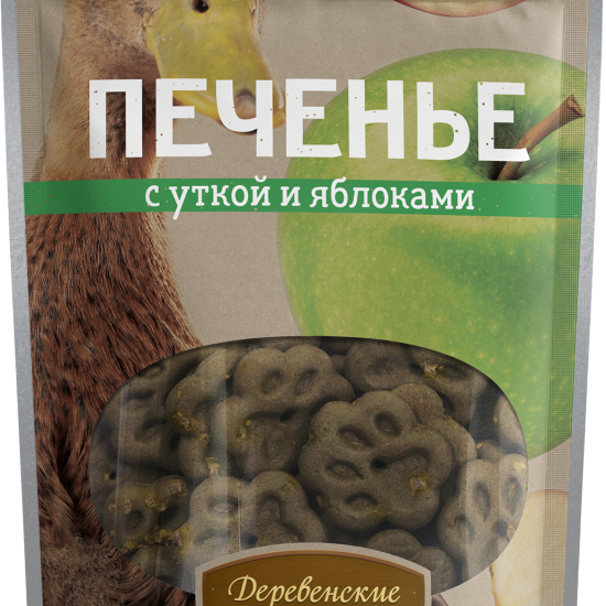 Деревенские лакомства печенье для собак, утка с яблоком, 100 г (4024)