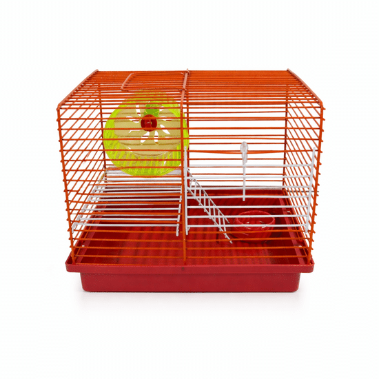 Клетка для джунгарских хомяков двухэтажная, комплект с колесом и миской, 24×19×20 см (513)