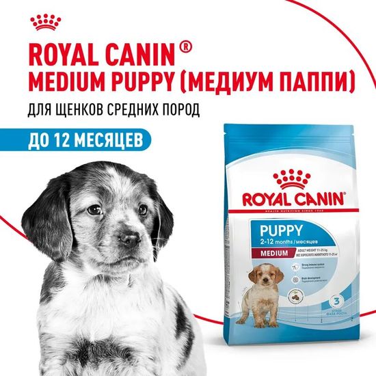 ROYAL CANIN Медиум Паппи сухой корм для щенков средних пород до 12 месяцев, 3 кг