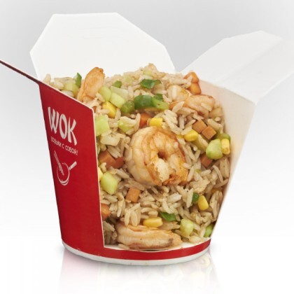 WOK, рис с креветкой в остром соусе