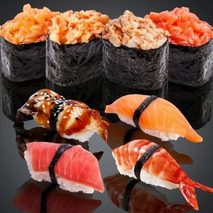 Гункан-суши запеченные Мидии с грибами