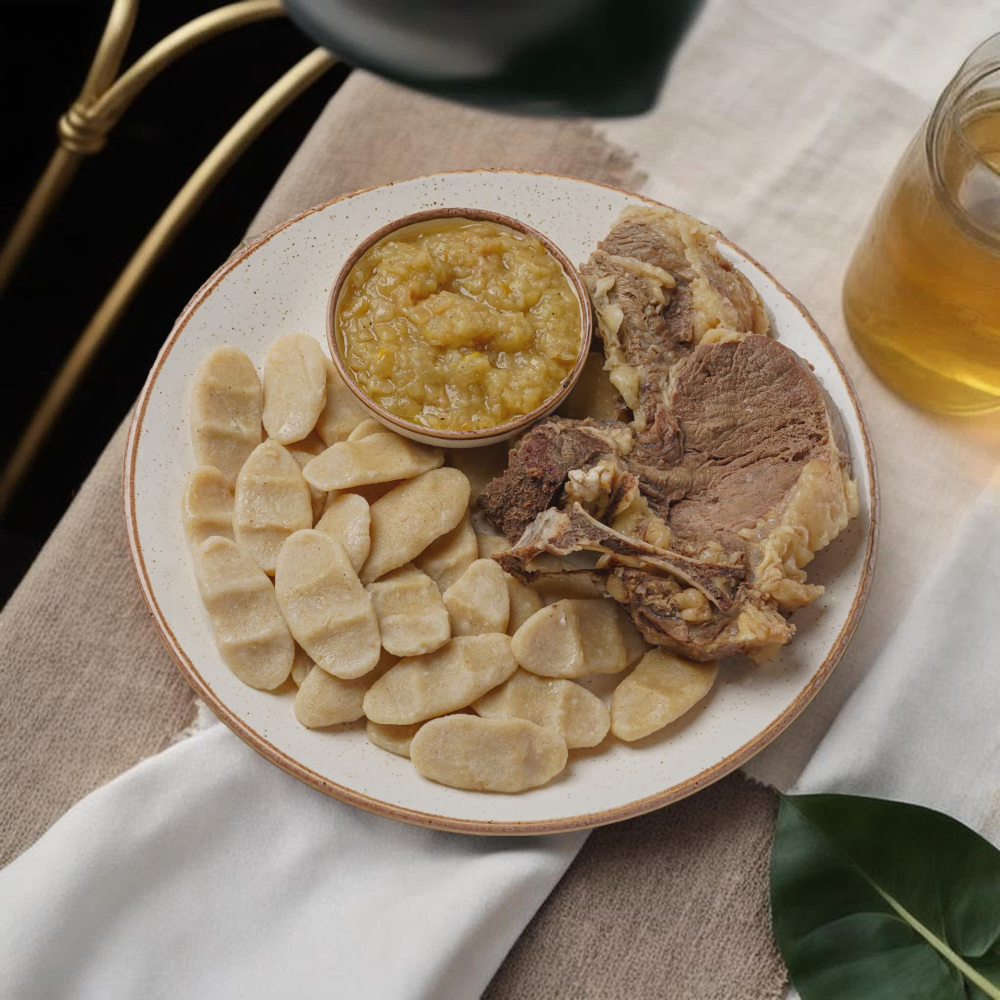 Ахьар-галнаш (кукурузные галушки с мясом)