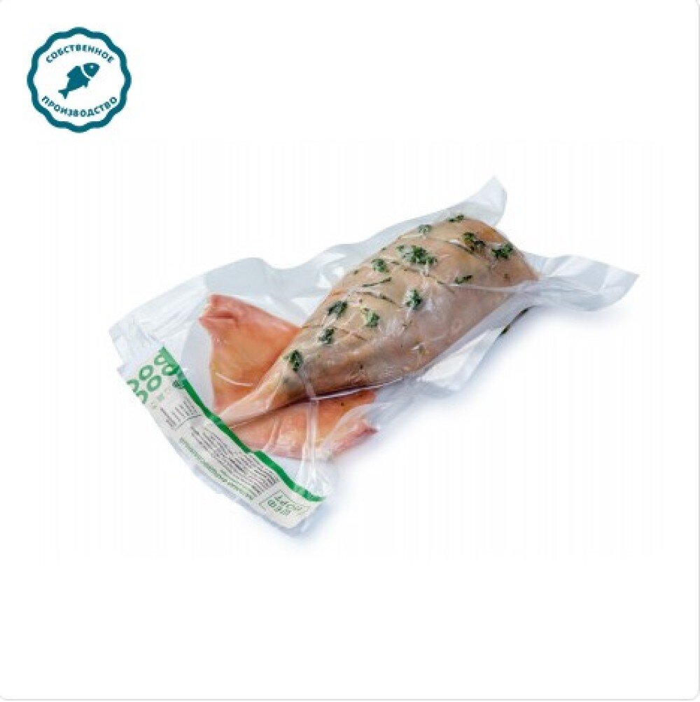 Кальмар фаршированный рыбой лососевых пород и брокколи