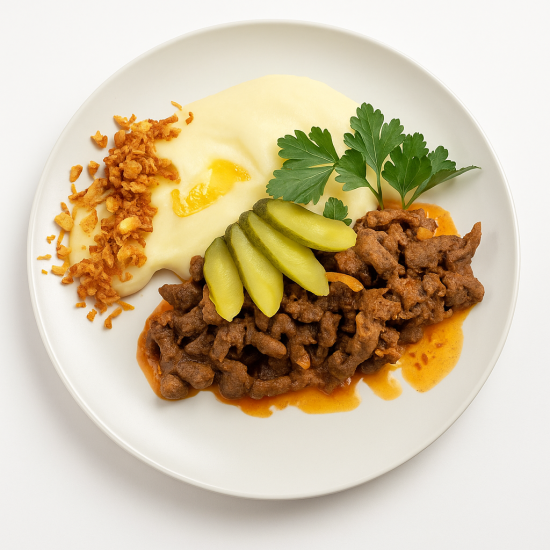 Бефстроганов из говядины с картофельным пюре