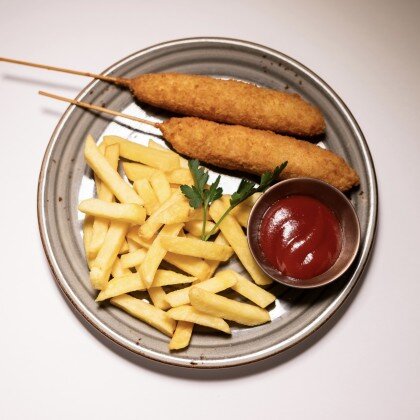 Крокеты из цыплёнка с картофелем фри