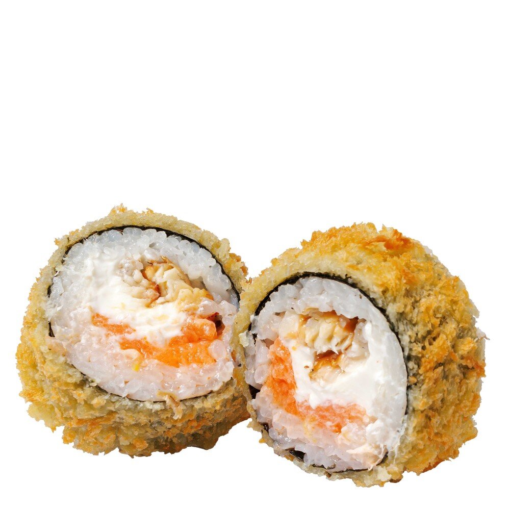 Жареный ролл с угрем и лососем