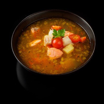 Рыбный суп типа ухи из дуэта форели и трески