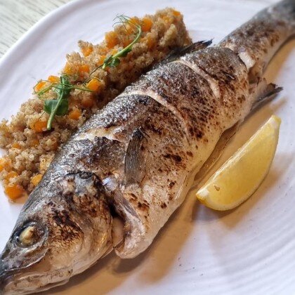 Сибас с кеноа и тыквой