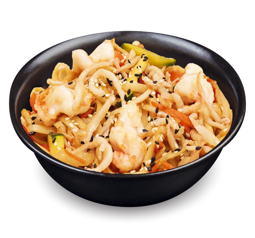 Удон с овощами и морепродуктами