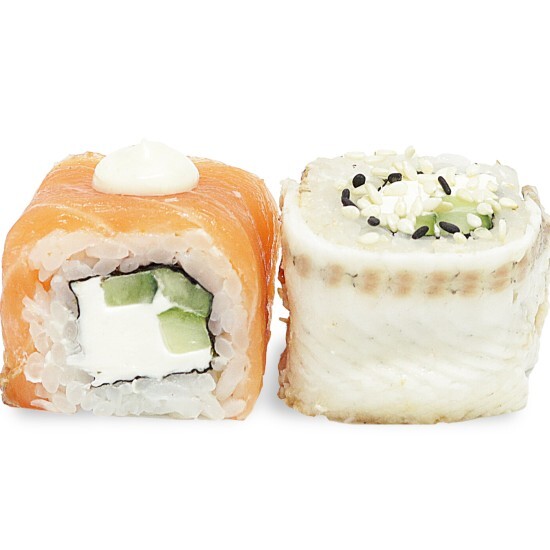 Ролл Филадельфия дуэт (угорь, лосось)