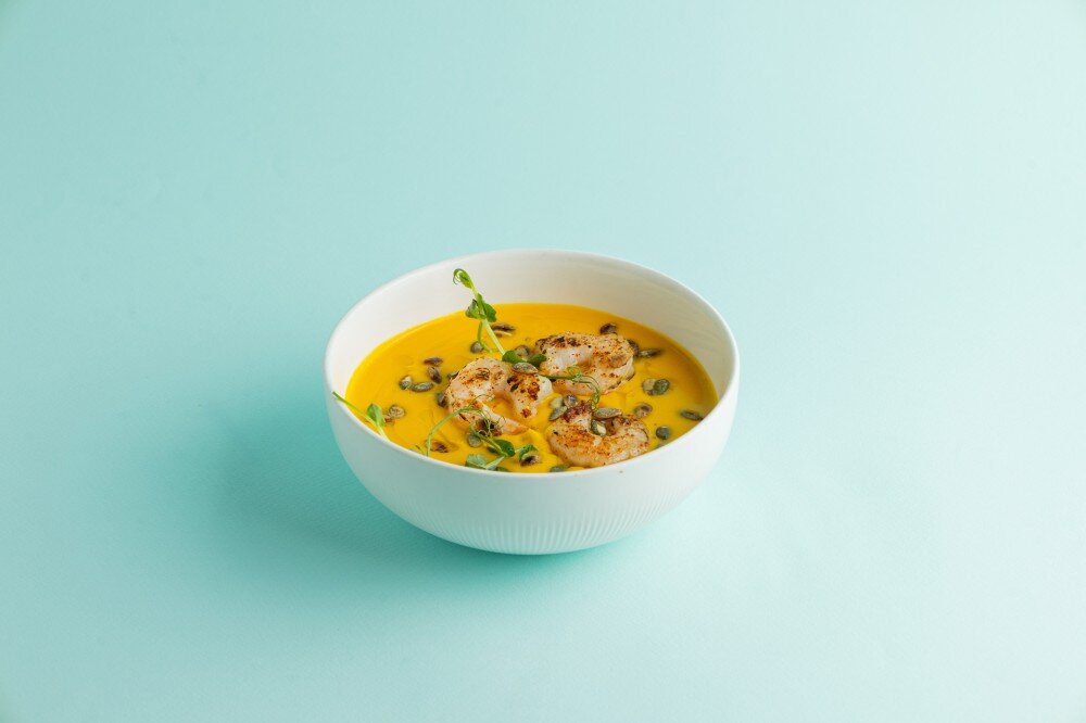 Тыквенный крем-суп с креветками