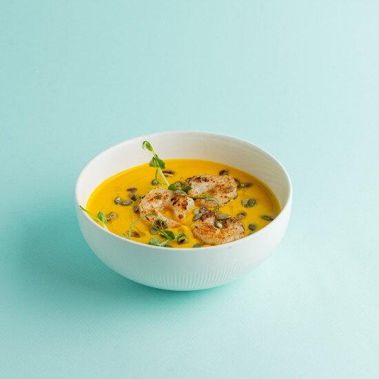 Тыквенный крем-суп с креветками