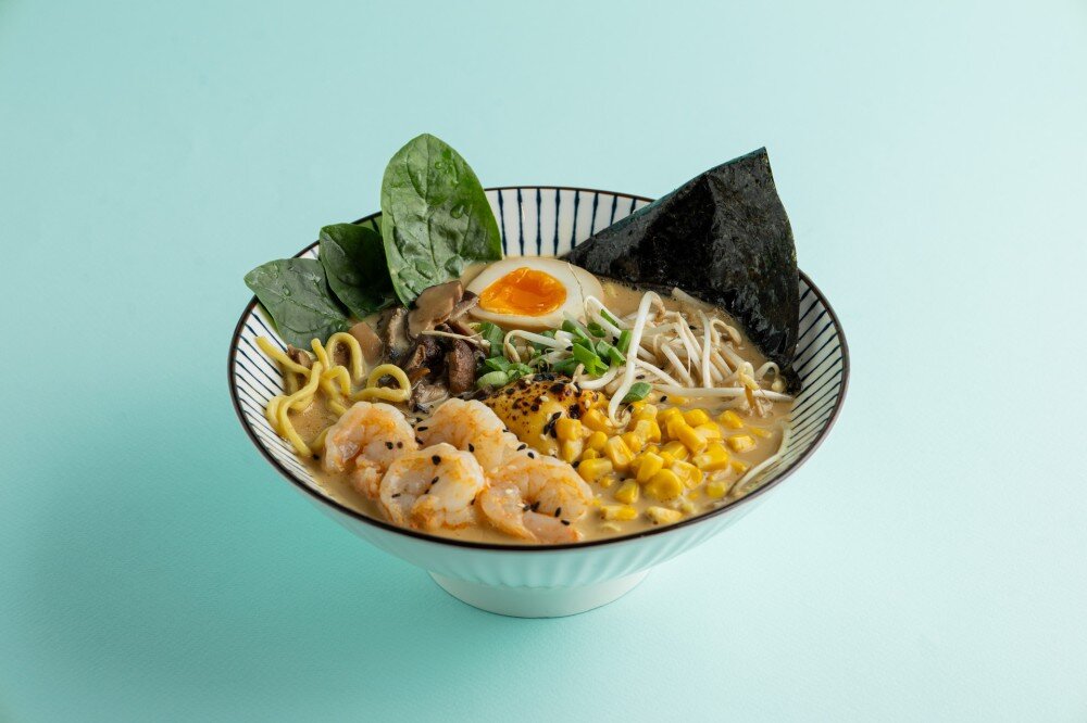 Рамен сырный с креветками