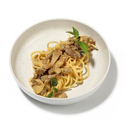 Спагетти со свининой и грибами