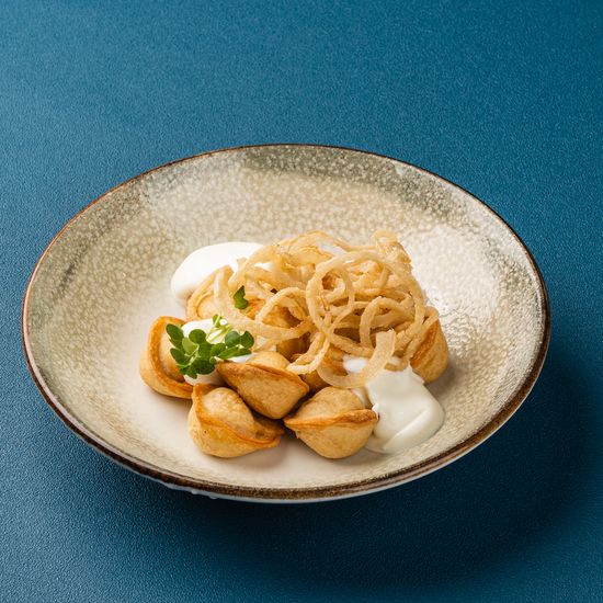 Пельмени с курицей жареные