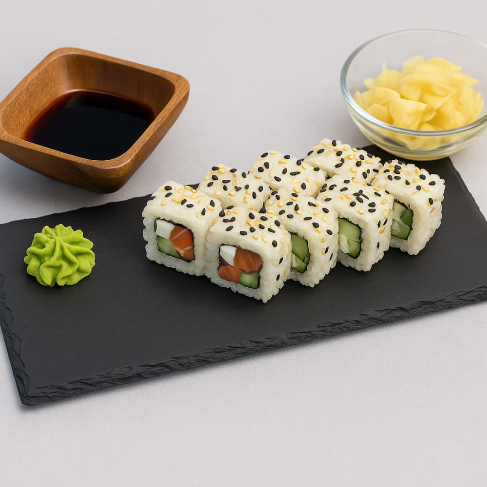 Ролл «Калифорния» в кунжуте с лососем