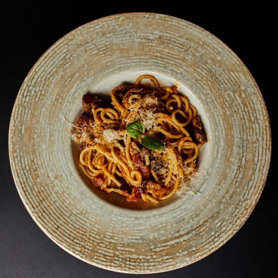 Паста с говядиной и белыми грибами