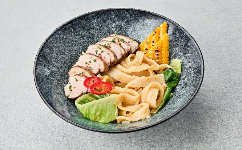 Кисимен с уткой и сырным соусом