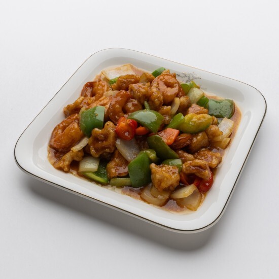 Свинина в крахмале с креветками