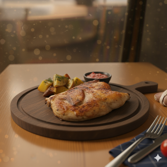 Пол цыпленка с картофельными дольками и аджикой