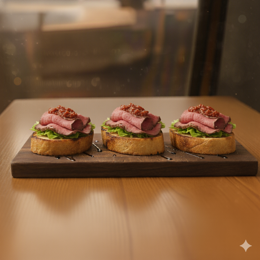 Брускетты с ростбифом и томатами