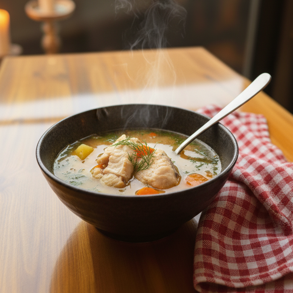 Уха с лососем и окунем