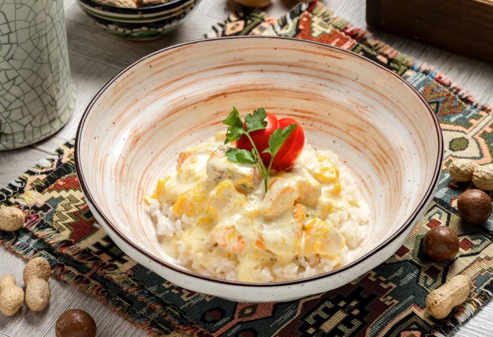 Лосось с рисом и тыквой