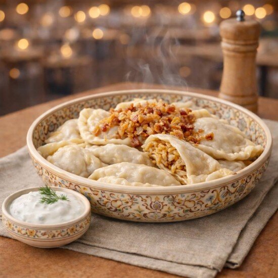 Вареники с квашенной капустой и шкварками