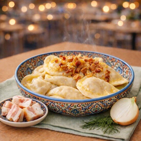 Вареники с картофелем и шкварками