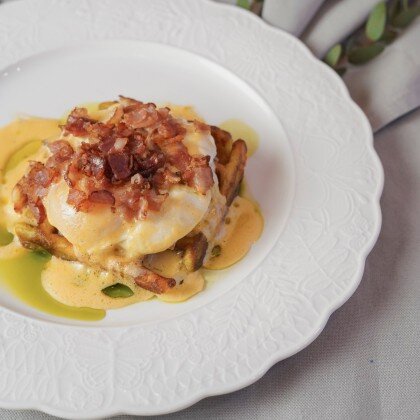 Сырная вафля с беконом и шампиньонами