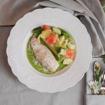 Кальмар фаршированный картофелем и беконом