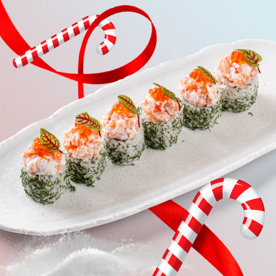 Ролл сливочный лосось, такуан, красная икра