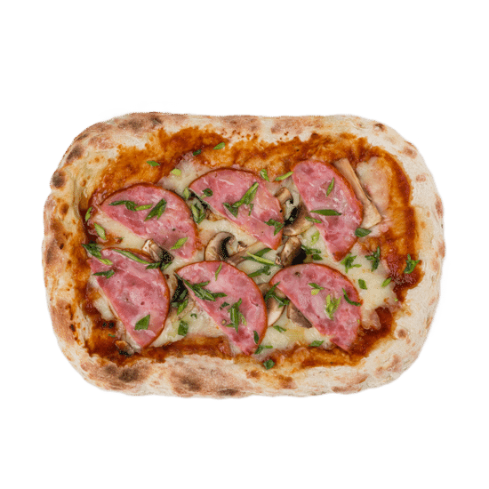 Римская пицца с ветчиной и грибами