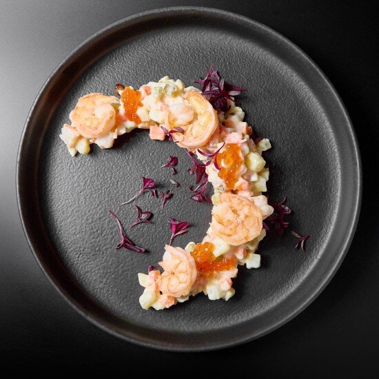 Салат Оливье с креветками